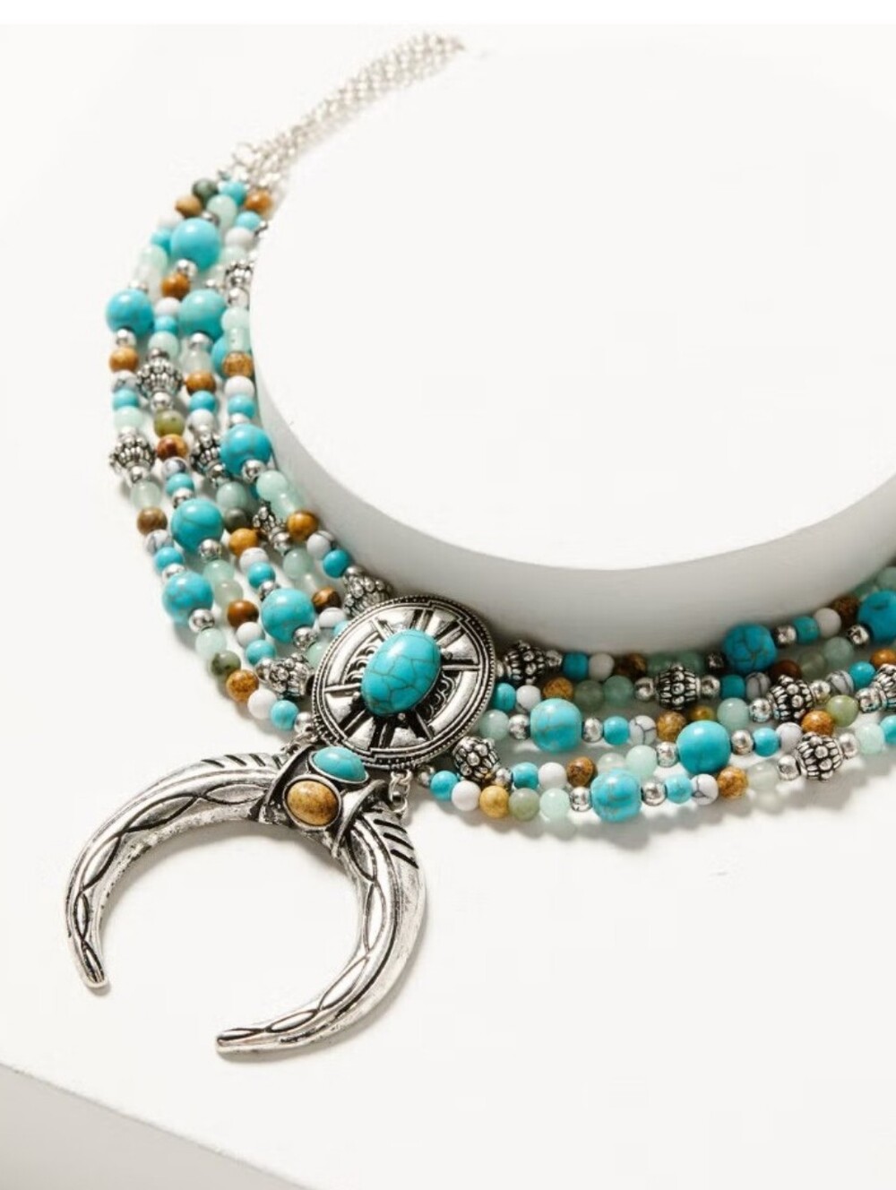 Shyanne Turquoise Blue and Cream Multi-Strand Squash Blossom Necklace